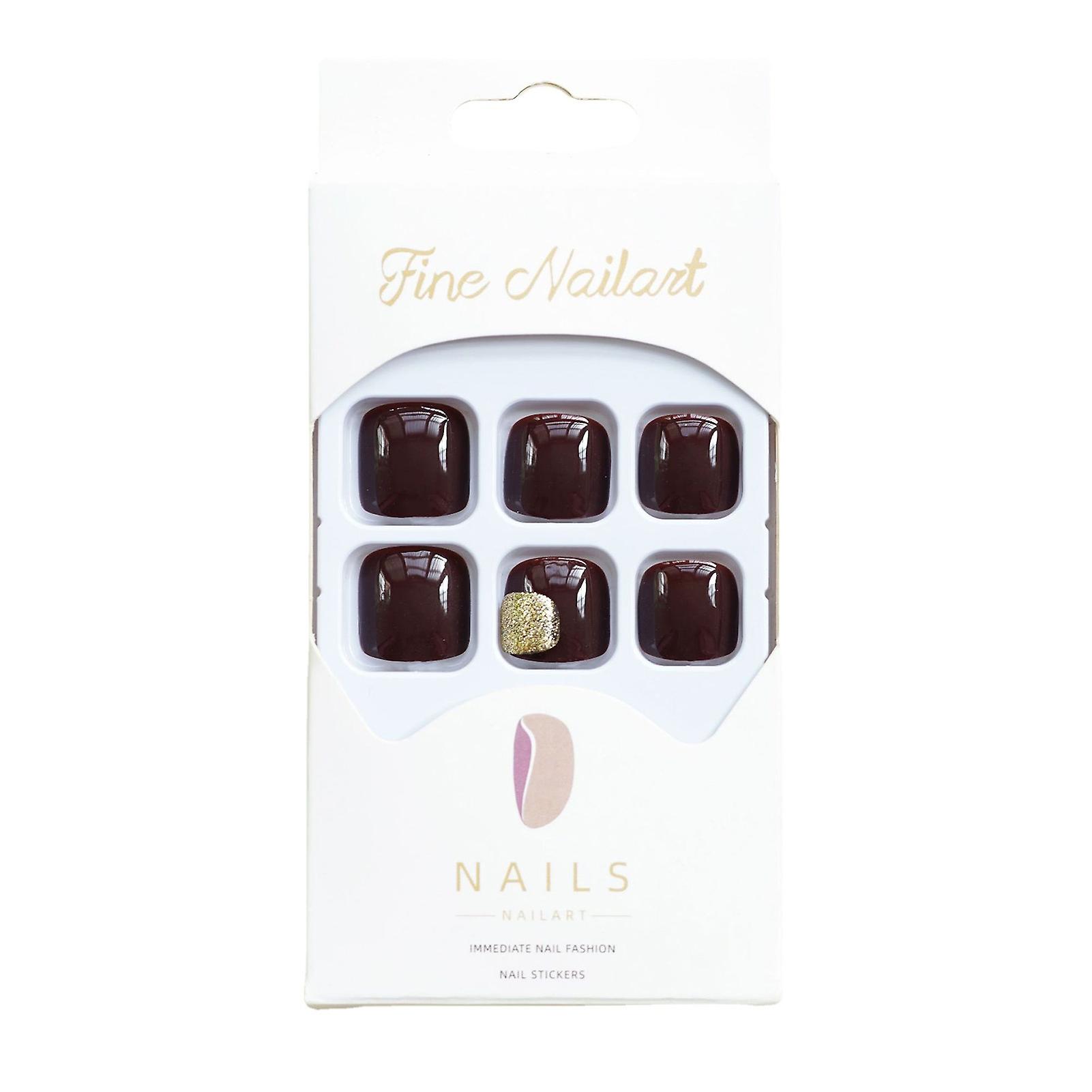 Coffee With Glitter Setting Press On Toenails With Harmless And Smooth Edge Nails