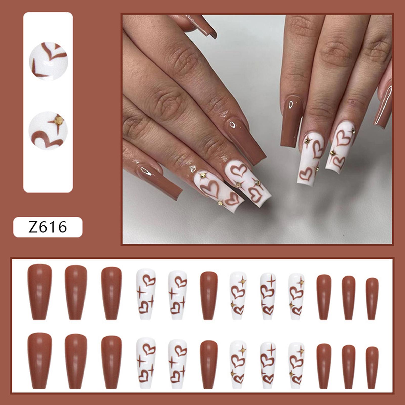 Heart & Star Patterns Long False Nails Waterproof And Scratch-resistant Nails