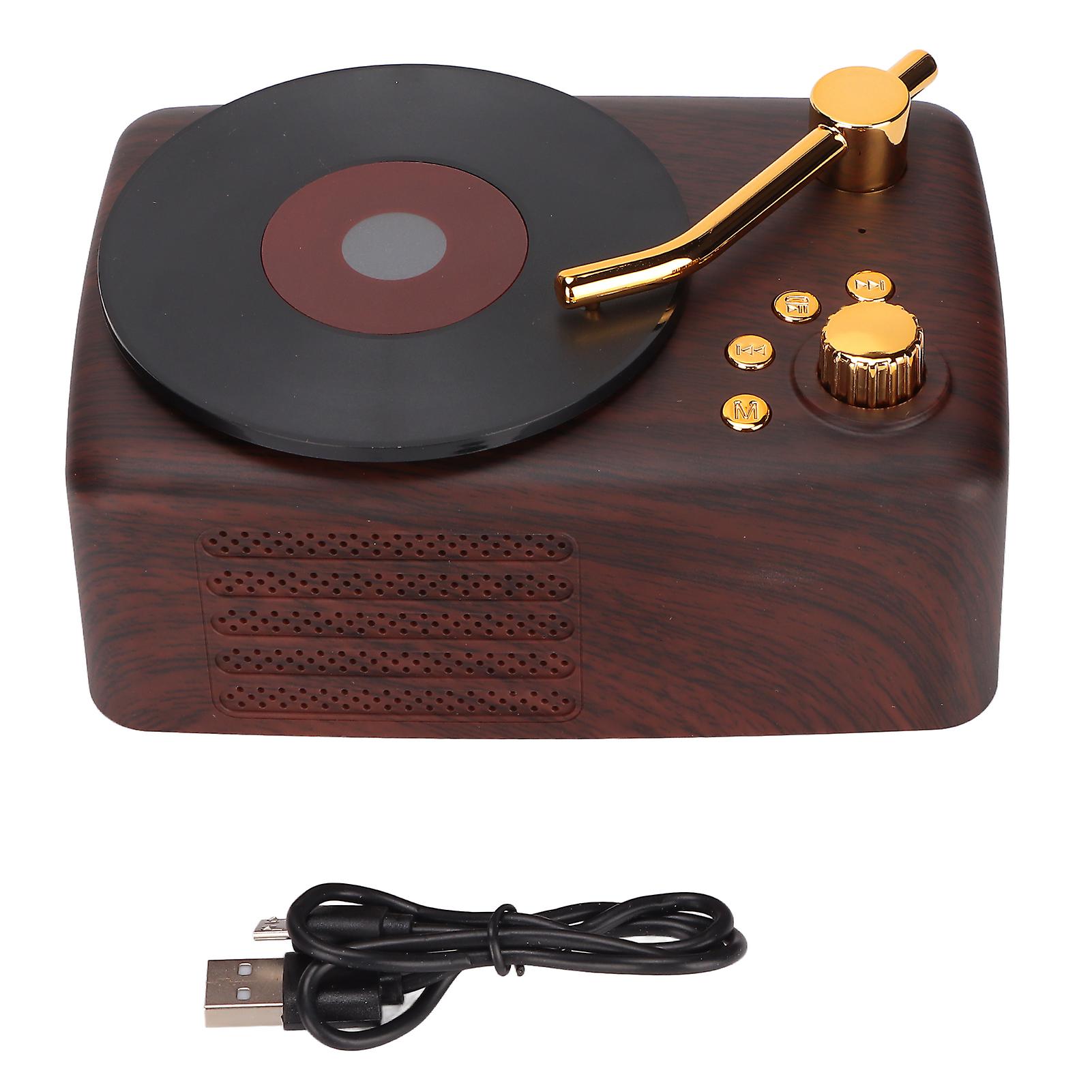 Retro Record Player Bluetooth Speaker with Stereo Sound, USB Charging & AUX Input