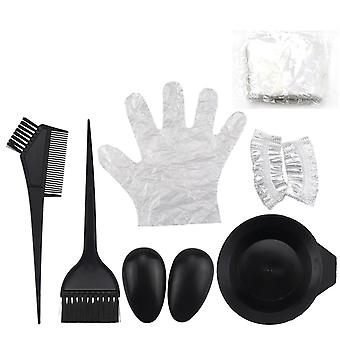 7pcs Hair Color Mixing Dye Kit Hair Dyeing Brushes Tint Comb Mixing Bowl Ear Covers Gloves Salon Cap