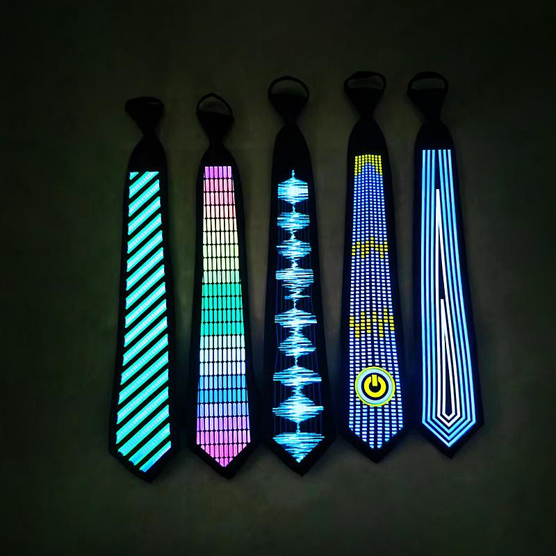 Voice-Controlled Luminous Tie for Dance Parties, Adjustable Size LED Light-Up Neck Tie, Colorful and Stylish Design