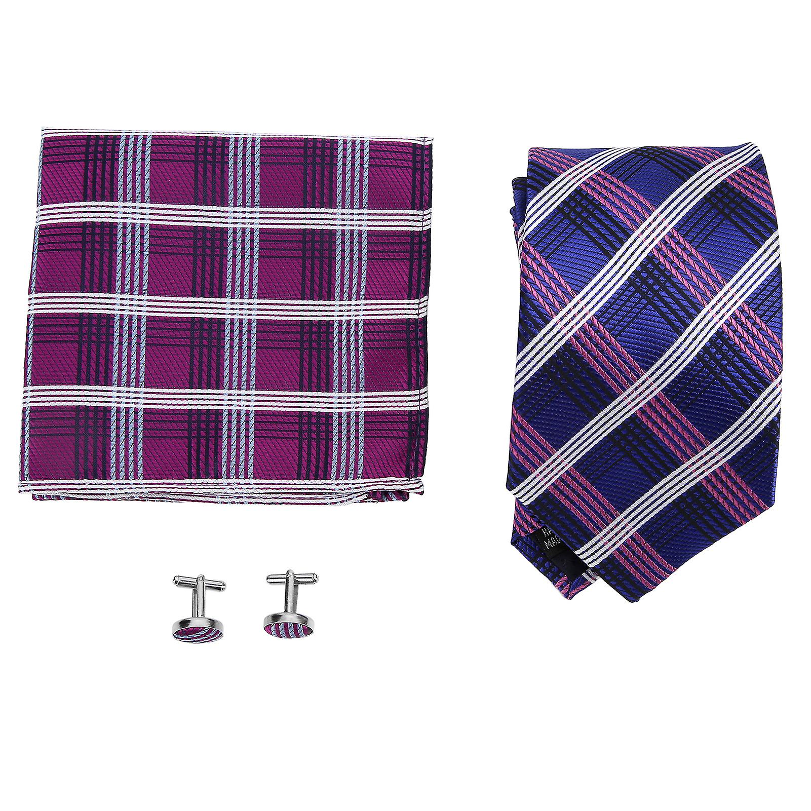 Plaid Design Men's Tie Set - Stylish Necktie Kit with Handkerchief and Cufflinks for Weddings and Business