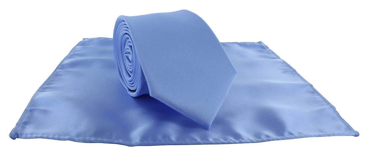 Michelsons of London Silm Satin Polyester Pocket Square and Tie Set - Ice Blue