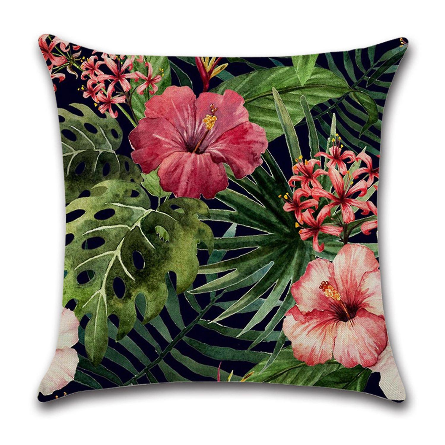 Throw Pillowcase Botanical Flower Printing Invisible Zipper Soft Texture Polyester Couch Bed Square 