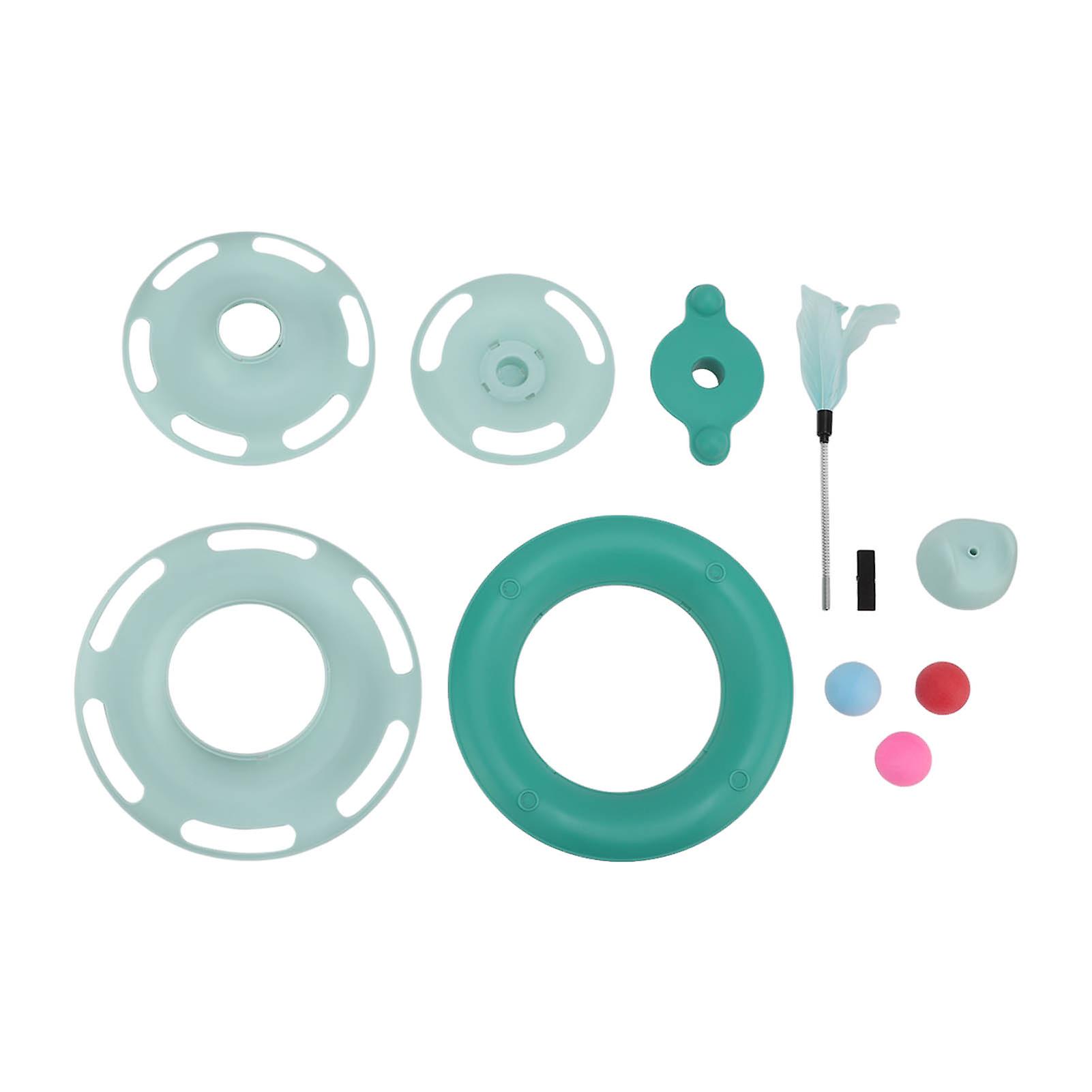 4 Level Interactive Cat Toy Turntable Ball Exercise with Feather Stick Green