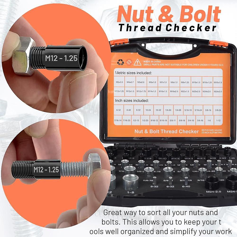 36/44x Inch & Metric Set Nut & Bolt Thread Checker Identifier Thread Gauges Box