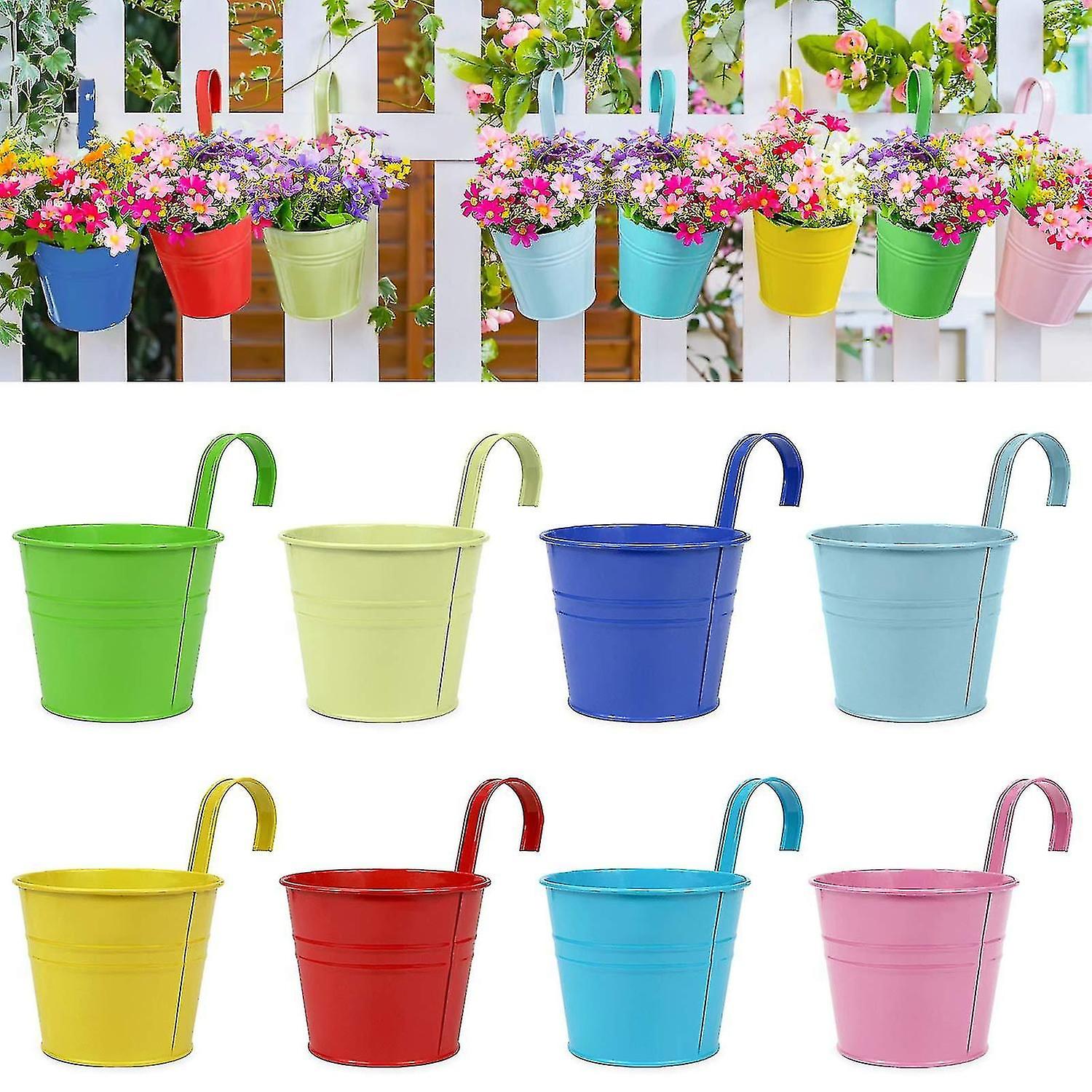 8-pack of flower pots, pots, hanging buckets, hanging planters, removable hooks