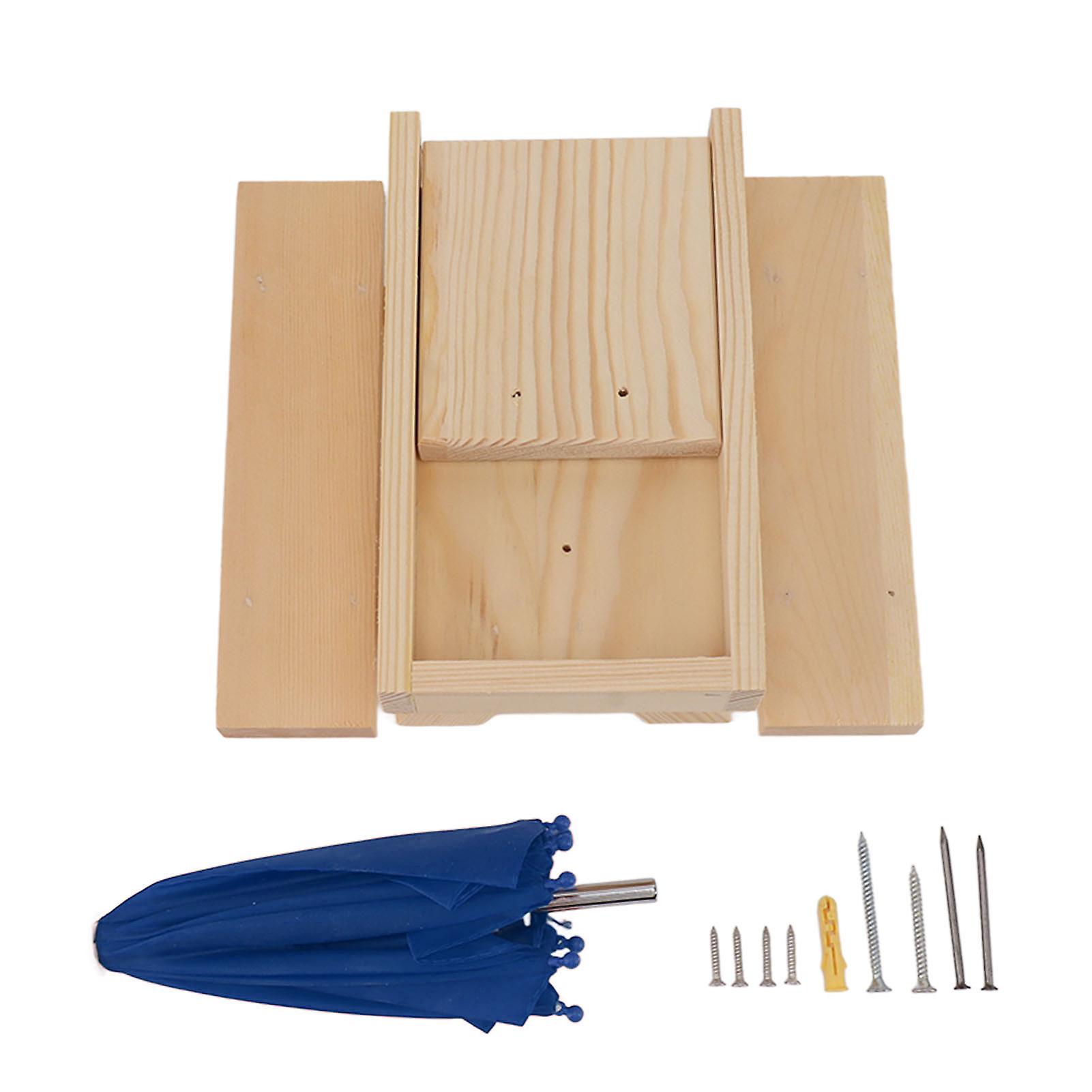 Squirrel Feeder Table Pine Wood Outdoor Garden Pendant Squirrel Picnic Table Feeder with Umbrella Blue Umbrella