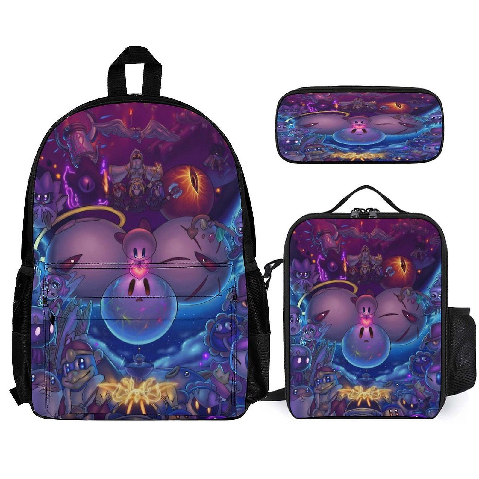 Kirby Backpack 3 Piece Set Laptop Backpack with Pencil Case Lunch Bag Combination
