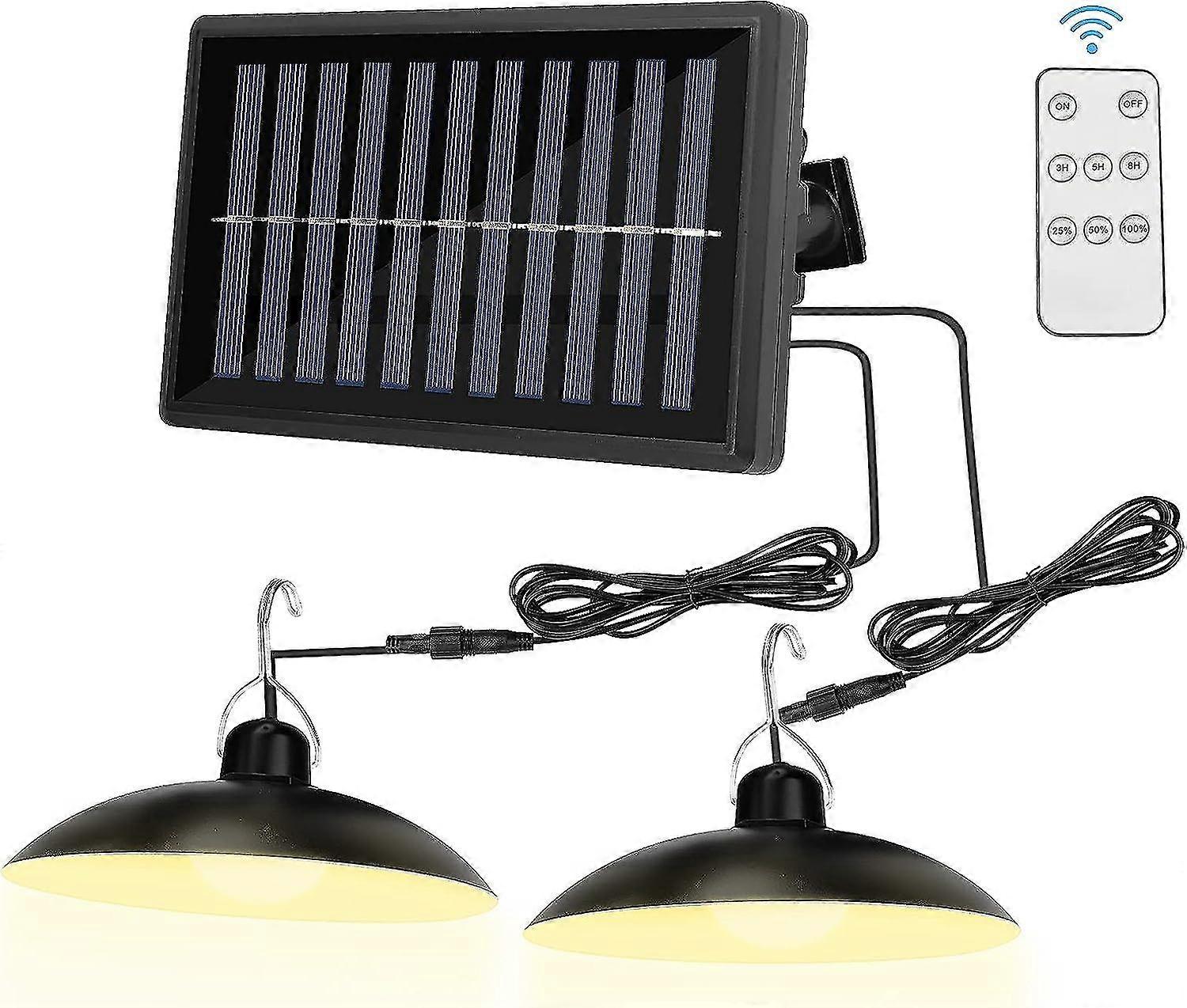 Solar Camping Light with Remote Control, IP65 Waterproof Dual Head Solar Light with 4800mAh Battery, 2 Modes Durable Solar Hanging Lights with 2 x 3m