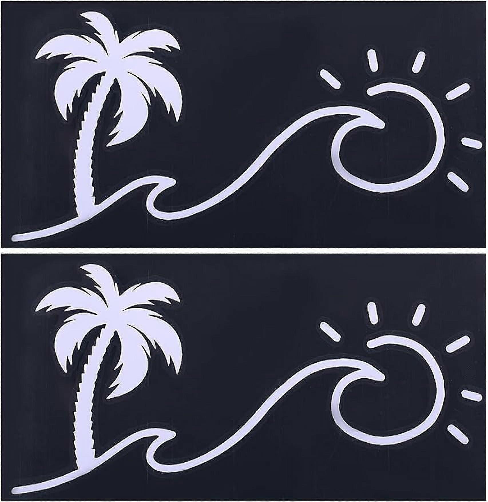 4Sheets Sunset Graphics & Decals Sun and Wave Decal Palm Trees Wall Decal Waterproof Reflective Coconut Tree with Sun Car Decorative Decals for Trucks