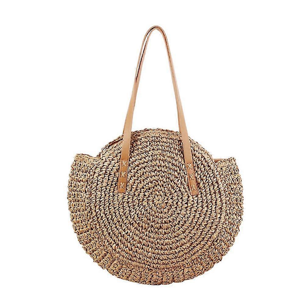 Donna Rotonda Borsa di Paglia Rattan Tessuto Borsa a Tracolla Vimini Semplice Portatile Beach Tote