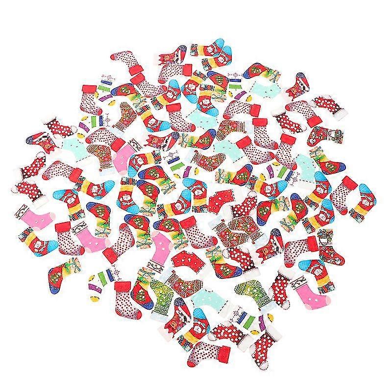 100pcs christmas stocking shaped buttons creative wooden buttons (mixed style)
