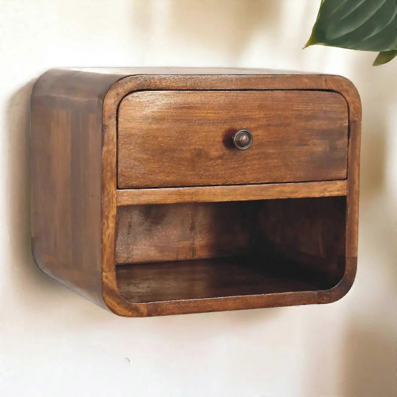 Small Curved Wall Bedside Unit With Drawer In Dark