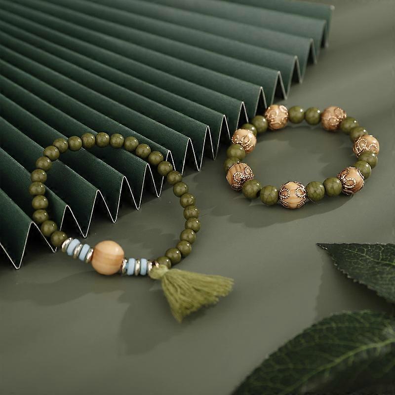 Beaded Stretch Stackable Tree of Life Pendant Tassel Bracelet