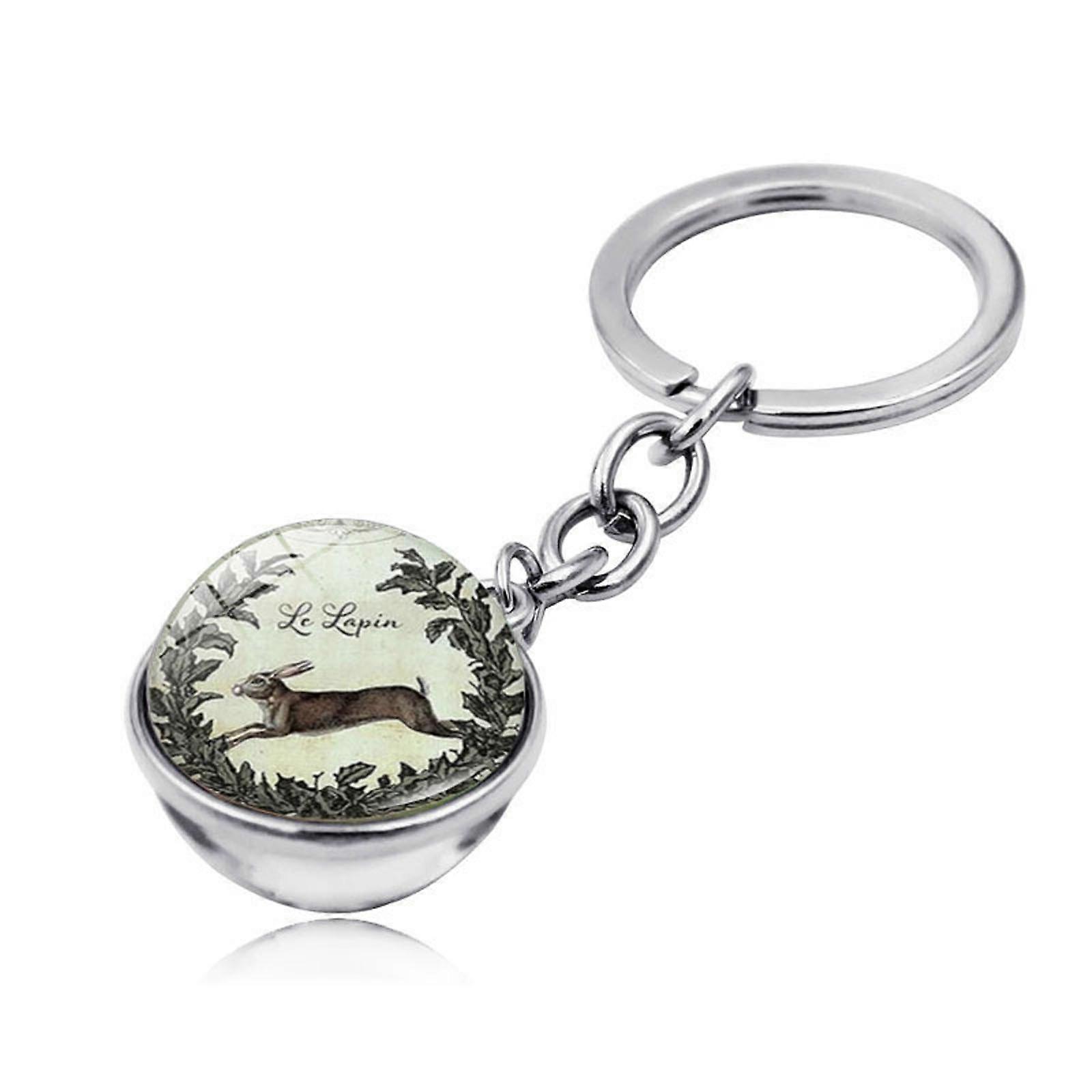 1PC Easter Bunny Time Double-Sided Glass Ball Keychain Key eierfarben ostern