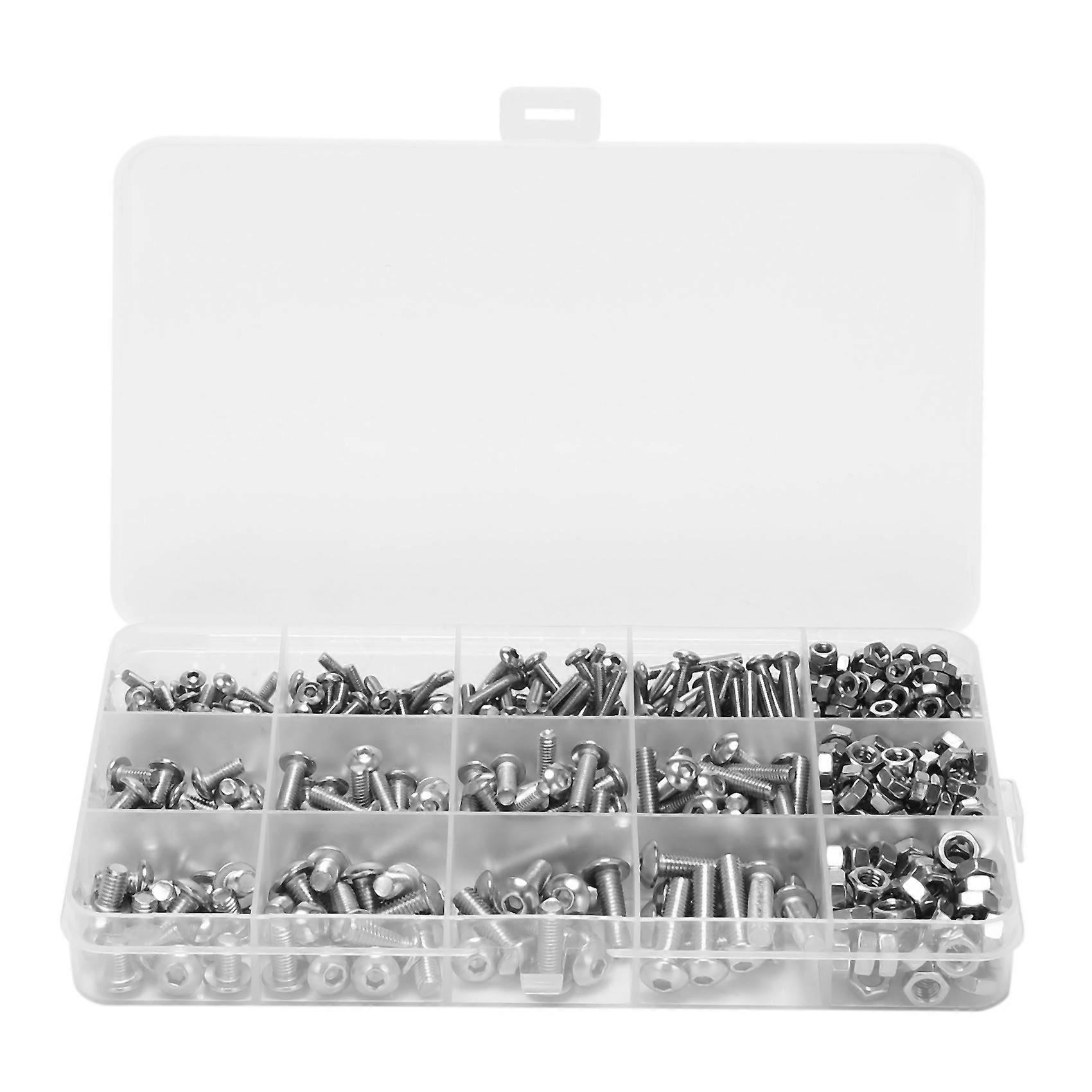 Screw and Nut Kit,Machine Screw and Nut Kit, 500 Pcs M3 M4 M5 Stainless Steel Button Head Hex Socke