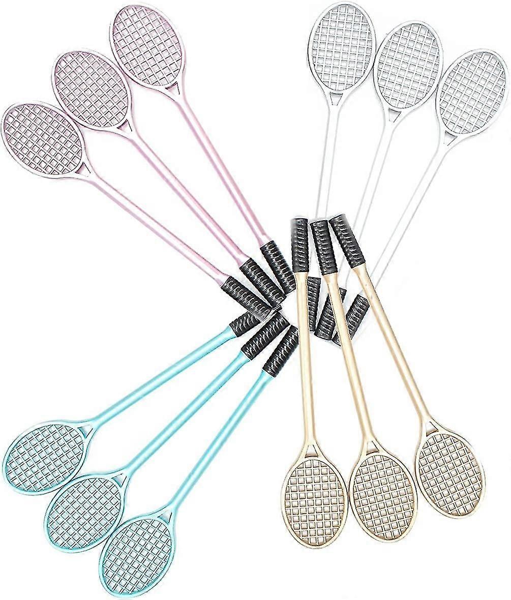 حزمة من 12 مضرب تنس لطيف شكل كرتون و / أو أقلام جل زخرفية (أسود - أطراف 0.5 مم)