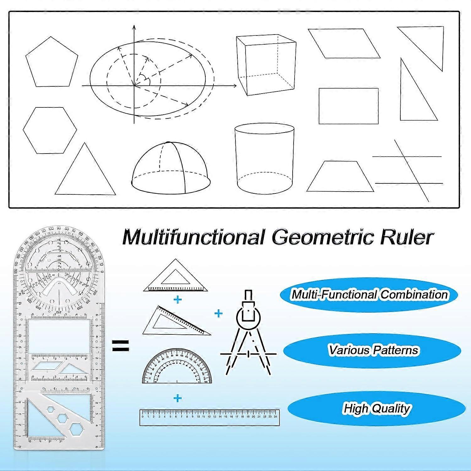 3 Pcs Multifunctional Geometric Ruler, Geometric Drawing Template ...