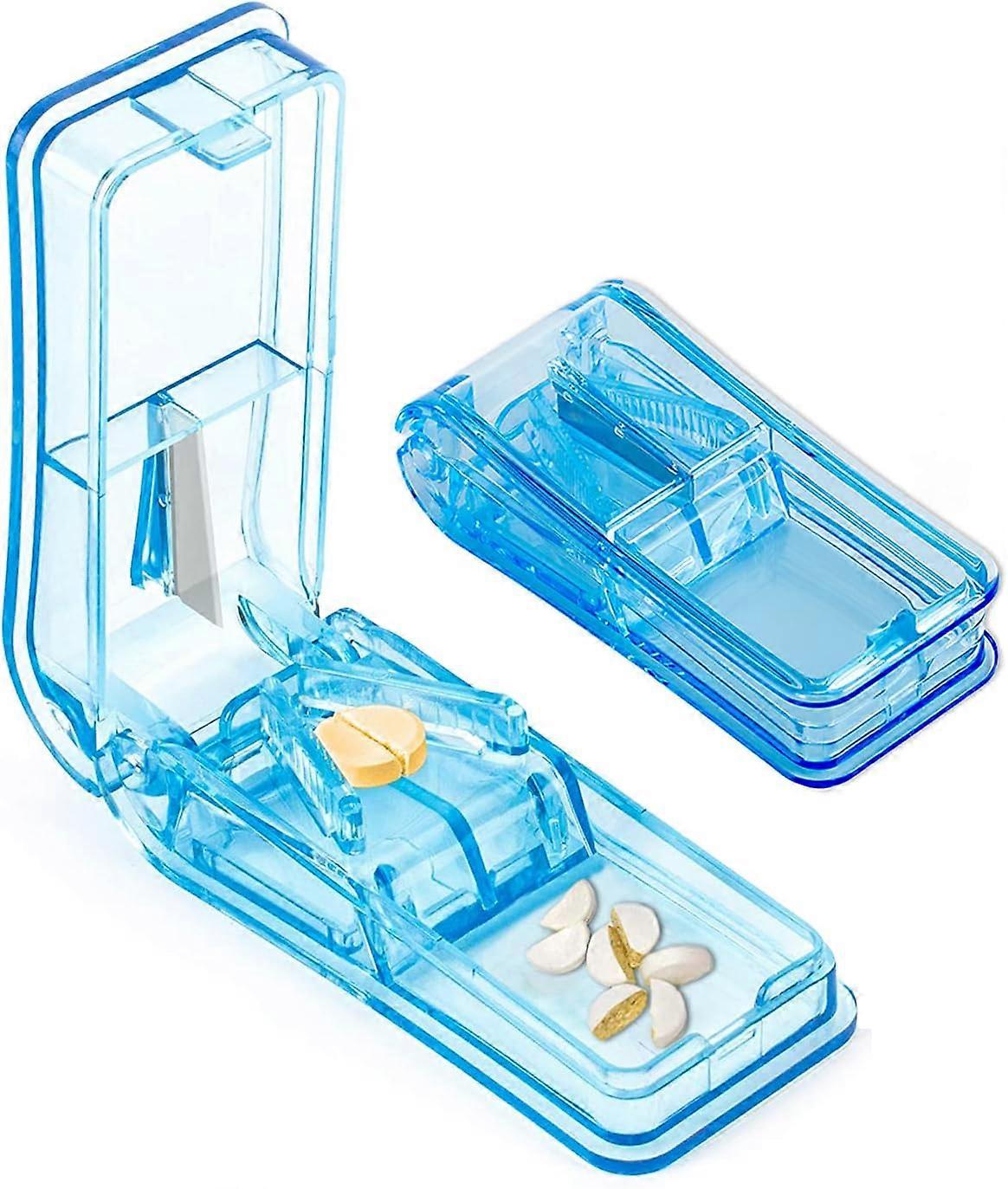 2 Pcs Pill Divider for Small and Large Tablets, Pill Divider with Storage Compartment for Pills Cut into Half a Quarter