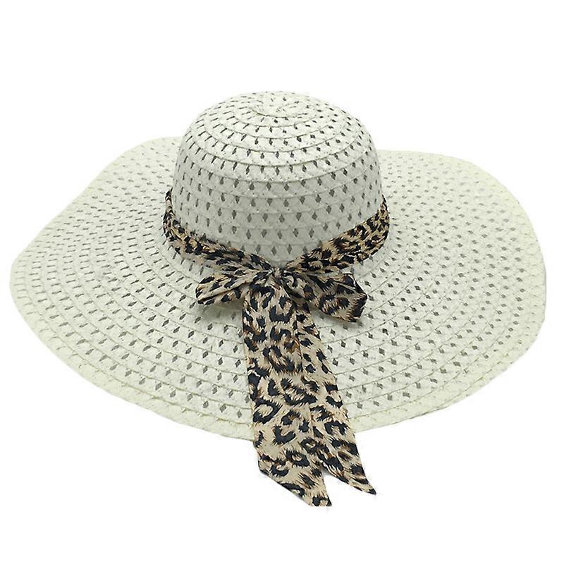 Ladies Summer Bow Wide Brim Straw Sun Hat Holiday Cap