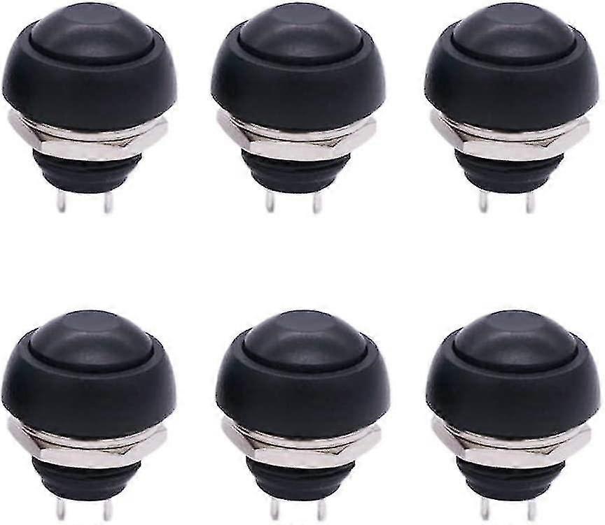 6 Pcs Mini Round Waterproof Momentary Push Button Switch Black 12mm 1/2" Mounting Hole On Off Pbs-33b-bk