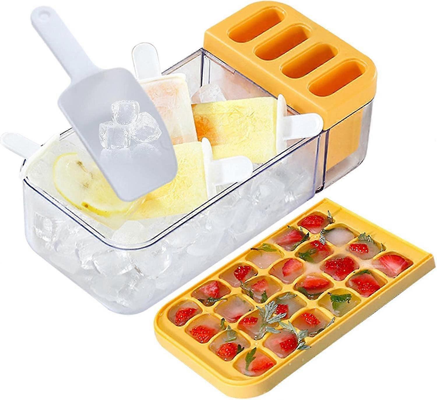 Ice Cube Trays With Lid And Bin - Ice Making Molds - Bpa Free Silicone Ice Cube Molds For Freezer, Easy To Press Out Ice, Ice Bucket For Cooling Cockt
