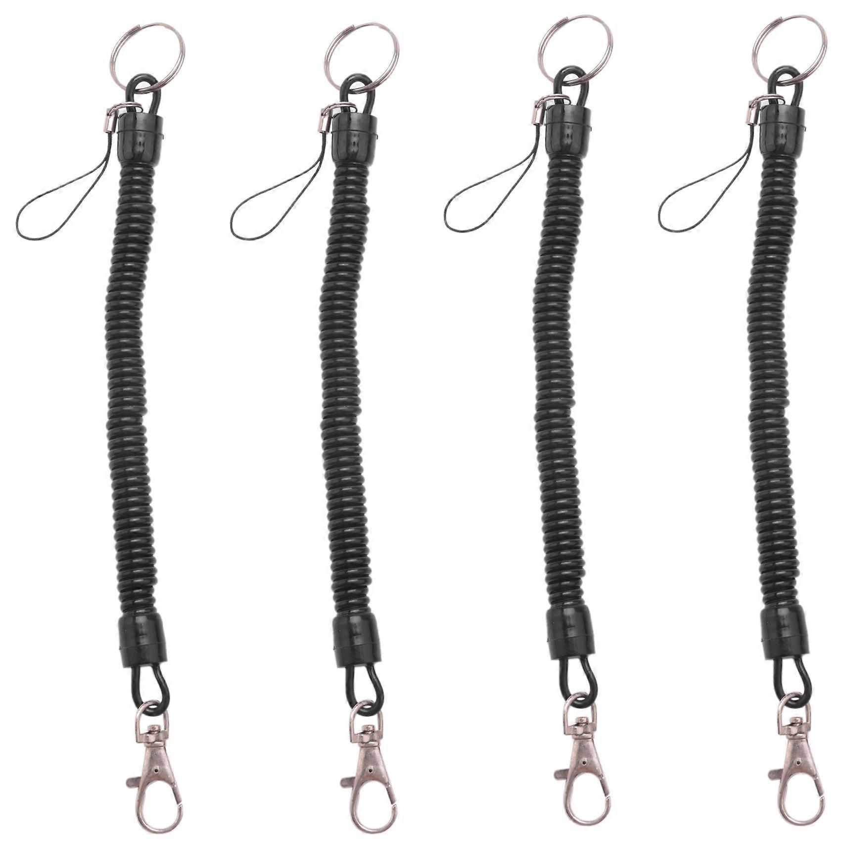 4X Lobster Clasp Black Spring Stretchy Coil Cord Strap Keychain Key Chain Rope
