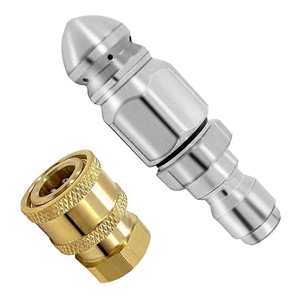 2Pc 5000PSI Sewer Jet Nozzle with Pressure Washer Coupler, Brass Fittings Quick Connector,1/4 Inch