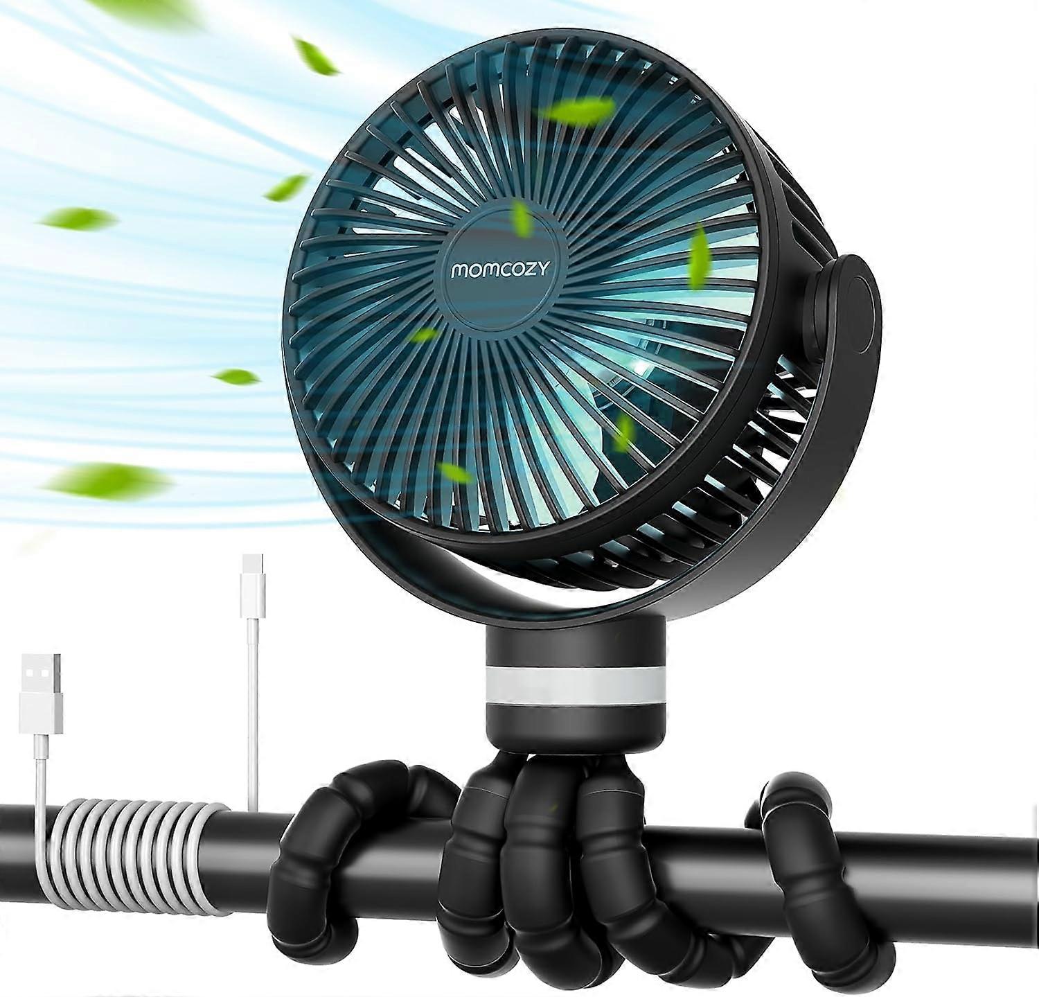 8000mAh Portable Stroller Fan, 27H Battery Life, 360 Rotation, 4 Speeds, Night Light, USB Rechargeable Stroller Fan