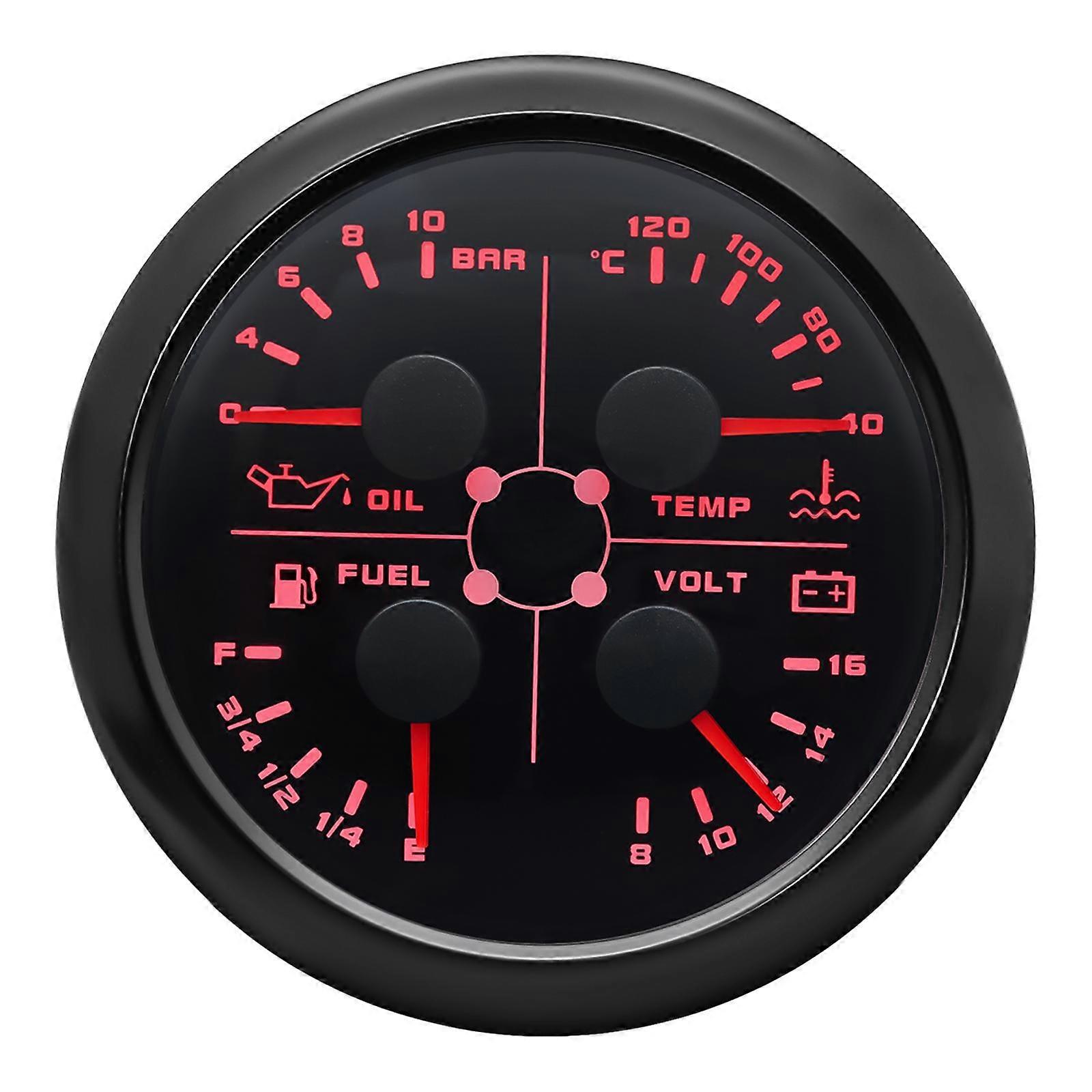 4 In 1 Multifunction Gauge Oil Pressure/water Temperature/fuel/voltmeter 0-10bar Oil Press Sensor for Car Boat RV Camper
