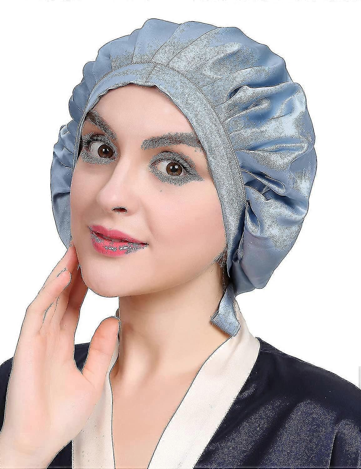 قلنسوة حريرية ، غطاء نوم حريري ليلي قابل للتعديل للنوم ، أسود