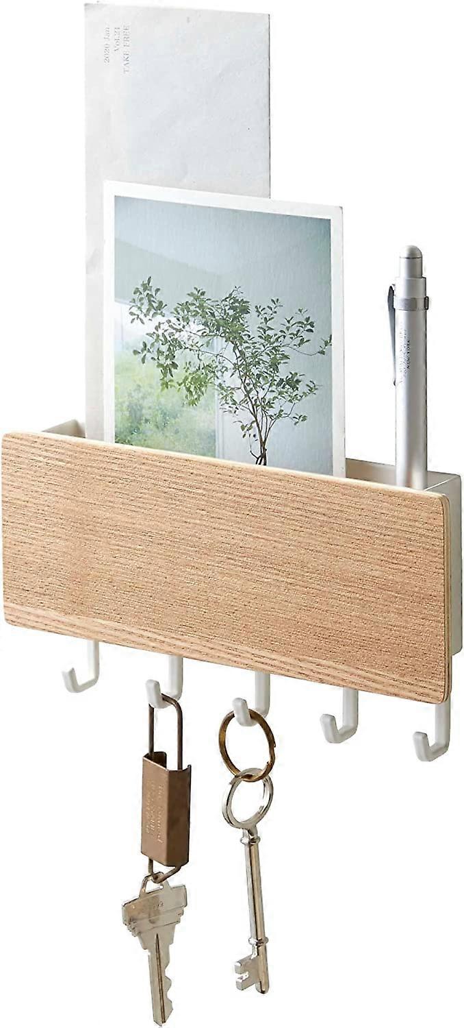 Magnetic Wall Organizer with Hooks and Tray for Storage, One Size, Beige