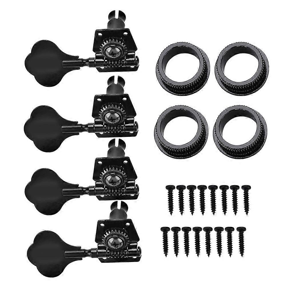 4R Bass String Tuning Pegs Open Tuners Zinc Alloy Machine Heads Black