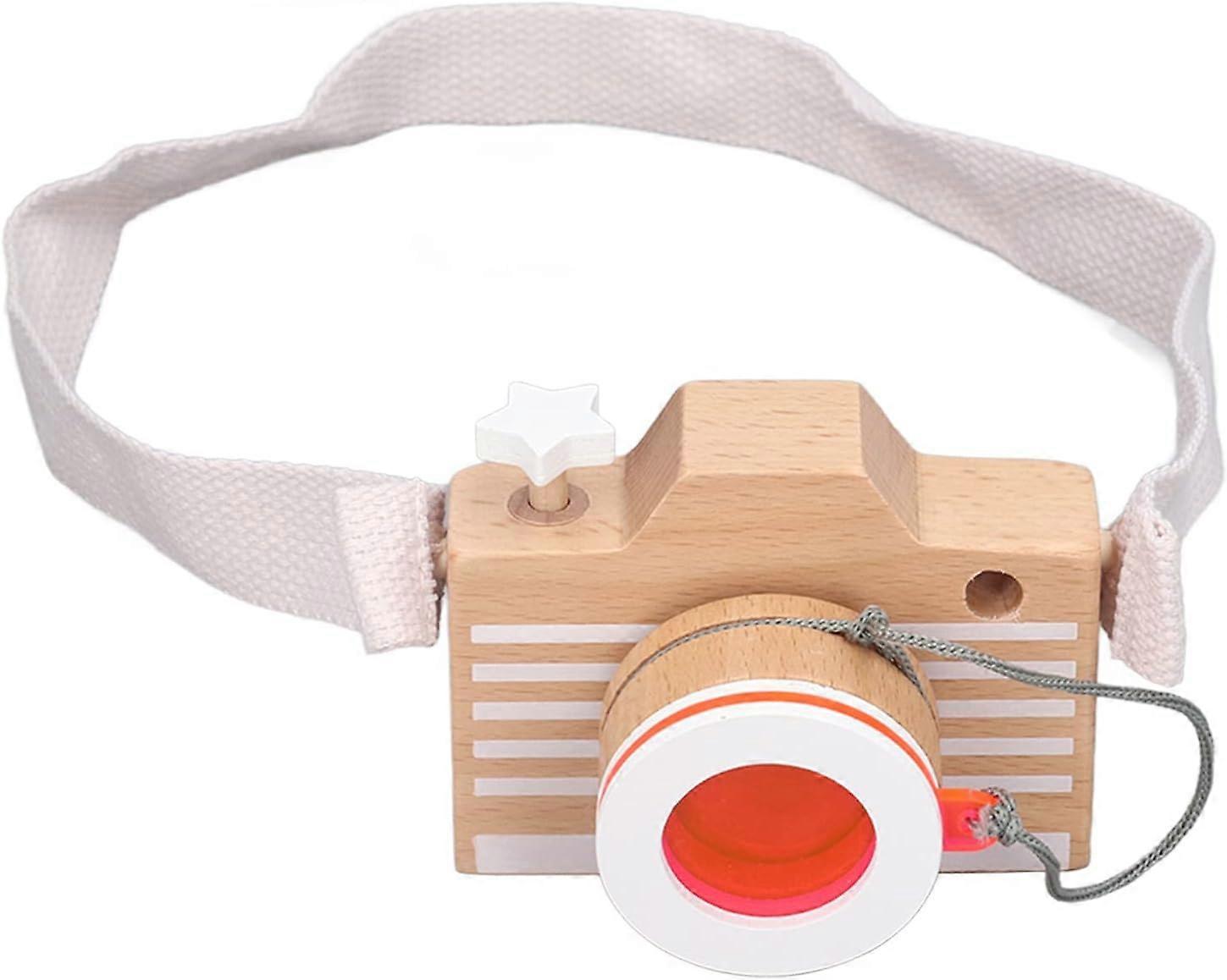 Wooden Camera Toy, Basswood Colorful Fun Educational Kaleidoscope Pictures Lens Portable Camera Interaction Develop Coordination Cognitive Ability Woo