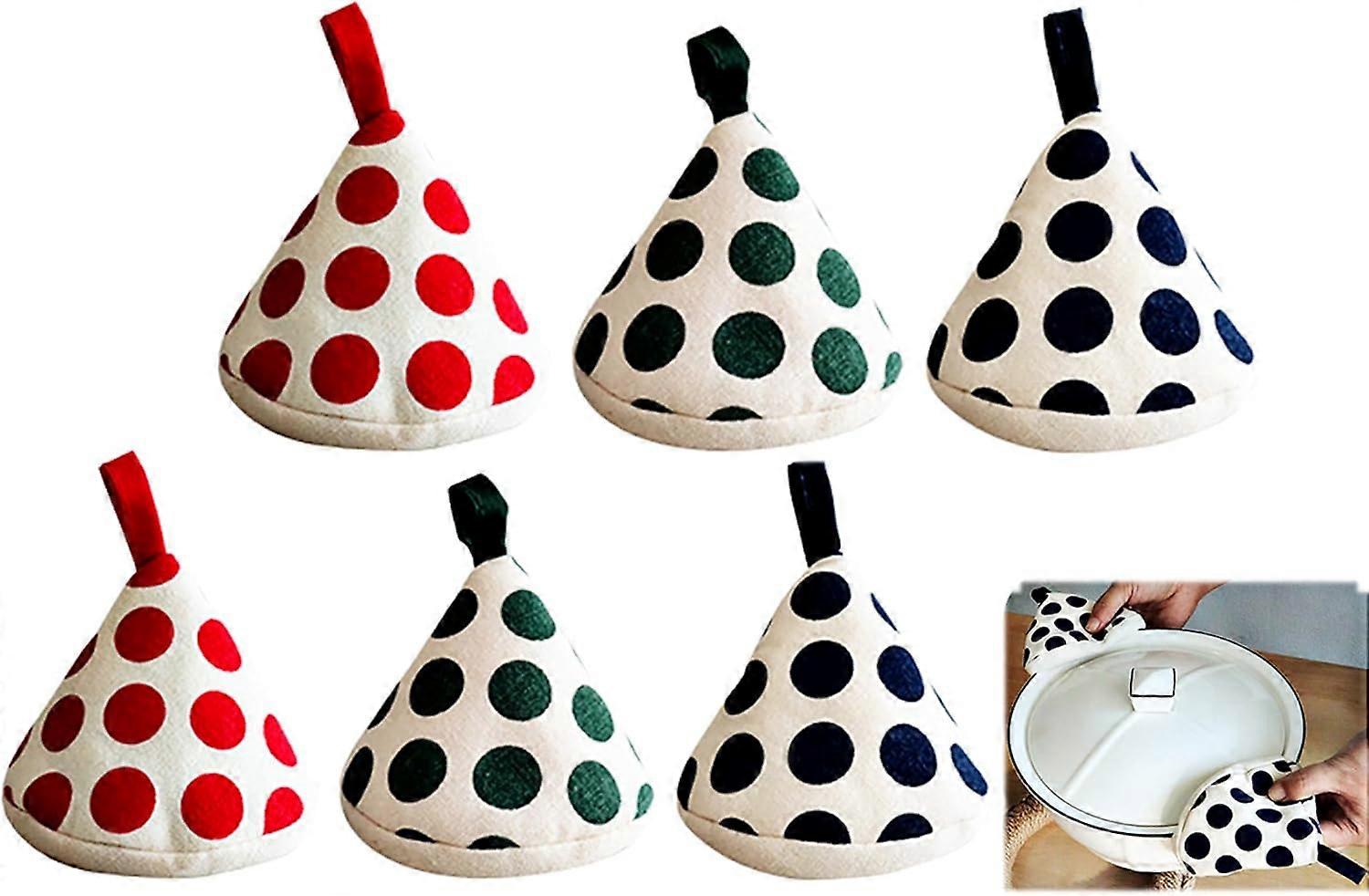 6Pack Triangle Pot Handle Cotton Caps,Mini Pot Handle Cover Sleeves,Scald- Proof Heat Insulated Pot Lid Grip Protector for Frying Pan Griddle Kettle (