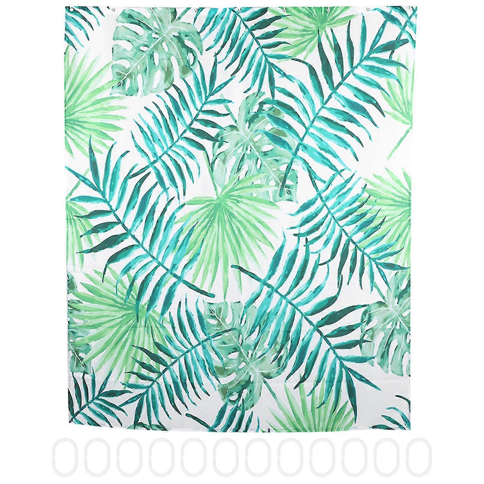 Green Leaves Pattern Waterproof Shower Curtain Polyester Bath Curtain Accessory180x180cm