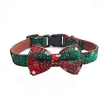 Gravata de Natal com Coleira de Pet e Laço Ajustável para Feriados e Festas, Coleiras Pu Duráveis para Cães, L, Verde