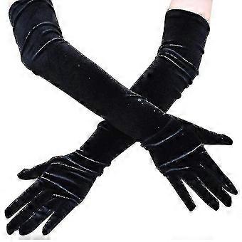 Women Gold Velvet Long Gloves Long Sleeve Banquet Dress Gloves Black Color