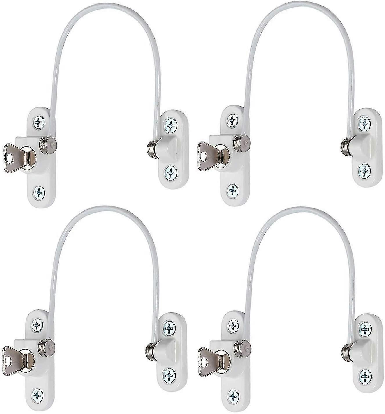 4 Pcs White Security Window Lock, Window Security Door Lock With Key