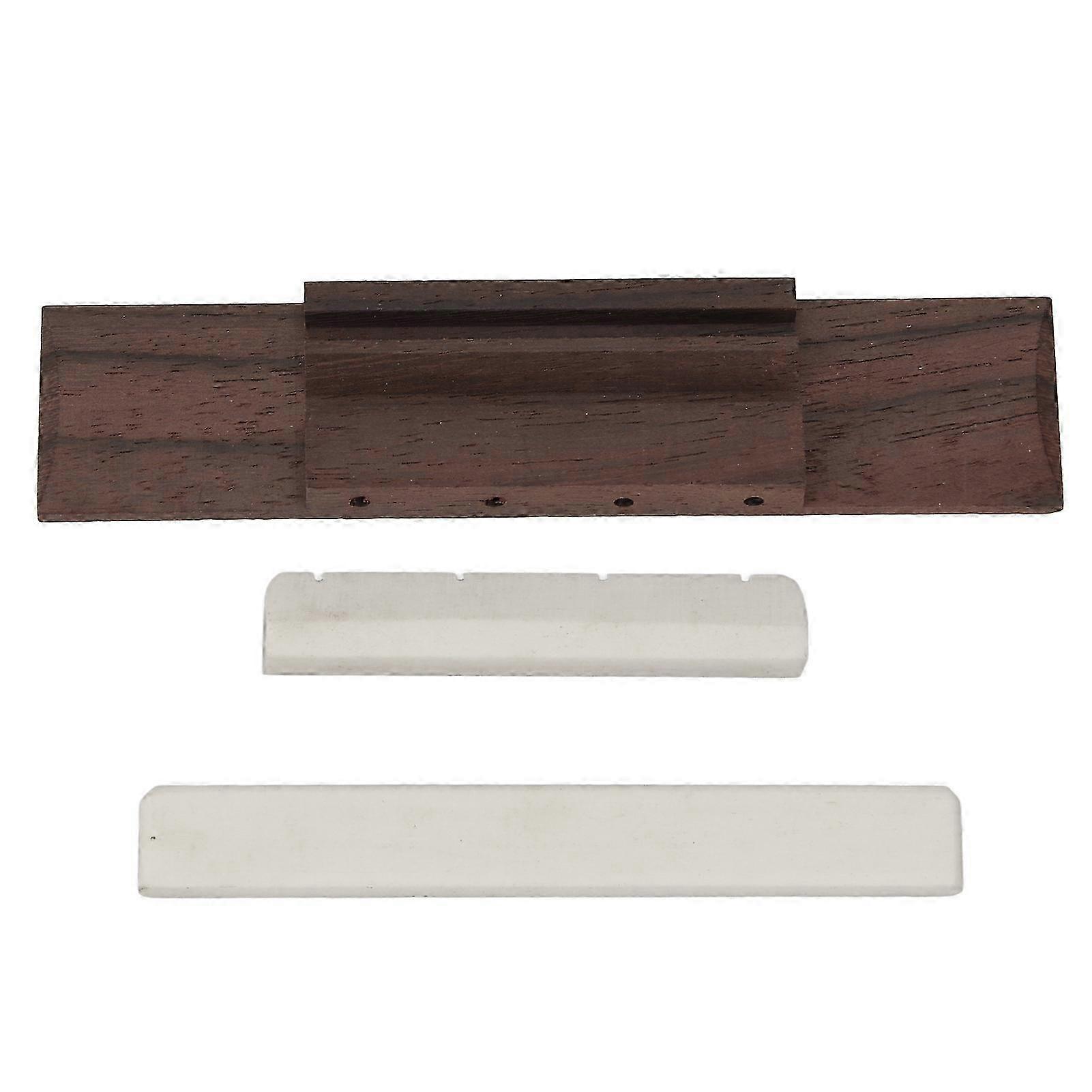 Exquisite 4 String Ukulele Bridge Accurate Shaped Hard Rosewood Retro Guitar Bridge with Cow Bone Saddle Nut