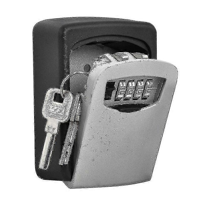 4 Digit Wall Mounted Key Safe Outdoor Combination Lock - Black  Grey