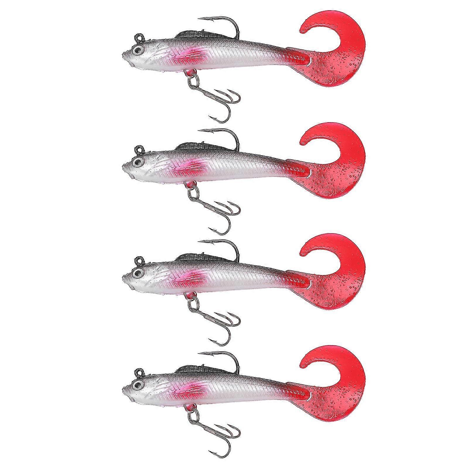 4Pcs Soft Swimbait Bait Grub Worm Tail with 2 Hooks - Bass Fishing Lure for Freshwater and Saltwater