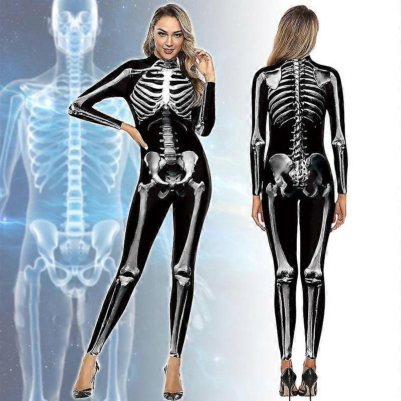 Womens 3D Skeleton Halloween Costumes Cosplay Jumpsuit Bodysuit