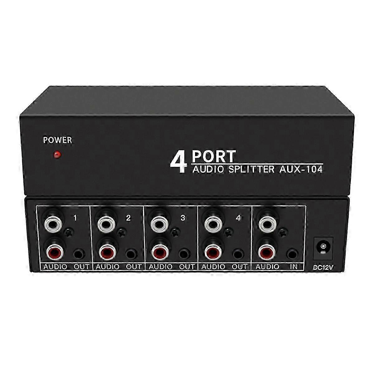 Audio Splitter 1 in 4 Out L/R Aux Stereo Audio Splitter 1X4 Audio Distributor compatible with PC DVD Speaker Splitte, EU Plug