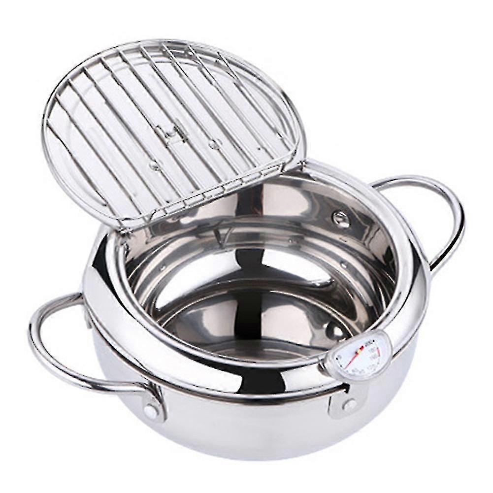 Tempura Fryer With Thermometer Lid Non-stick Stainless Steel Frying Pot For Kitchen