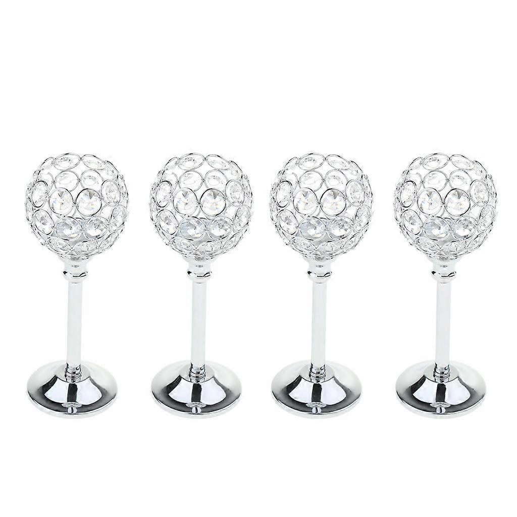 4Pcs Mosaic Crystal Candle Holder Tea Light Stand Candlestick Silver - M