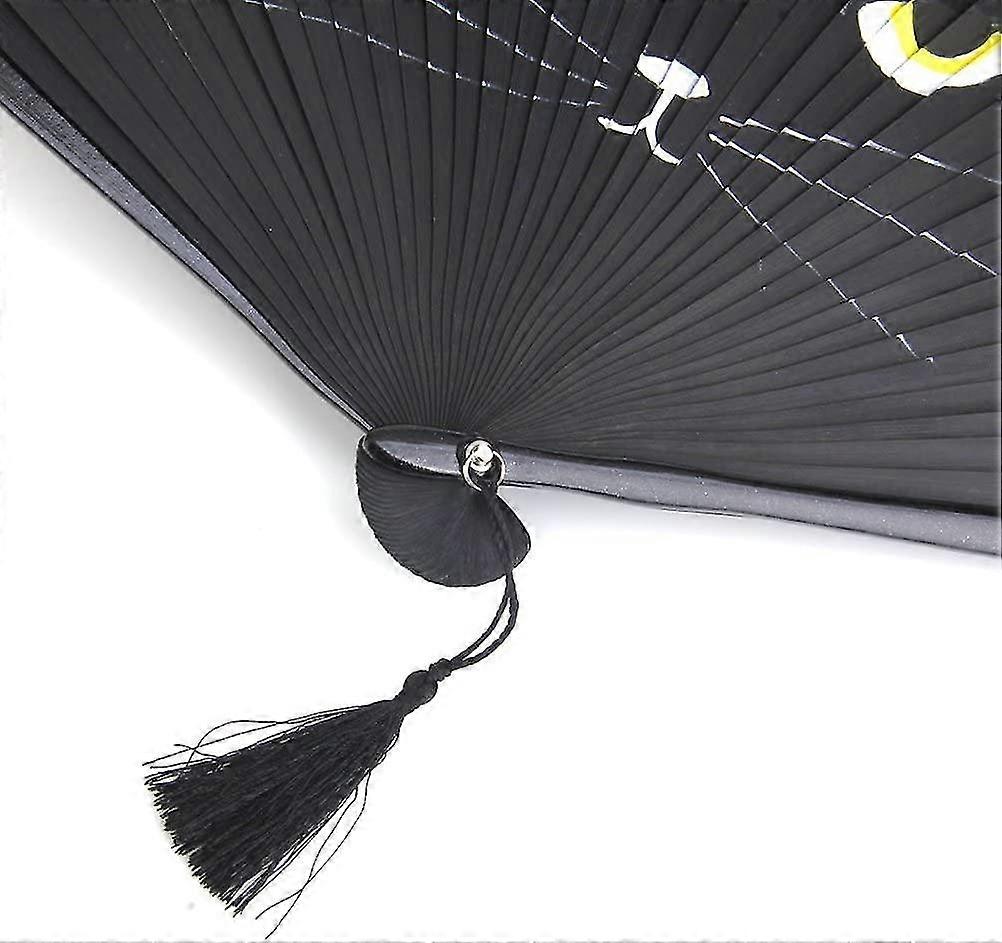 Éventail Pliable Bambou Et Soie Motif Chat - Ventilateur à Main Décoratif