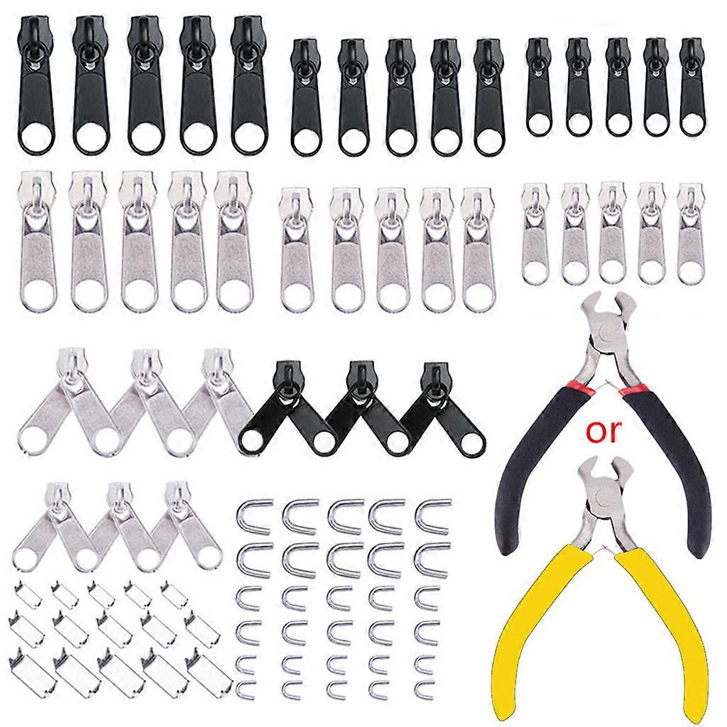 85pcs/set Zipper Rep Kit Sewing for Jacket Slider Install Plier Metal Lock Pull Replacement for Head