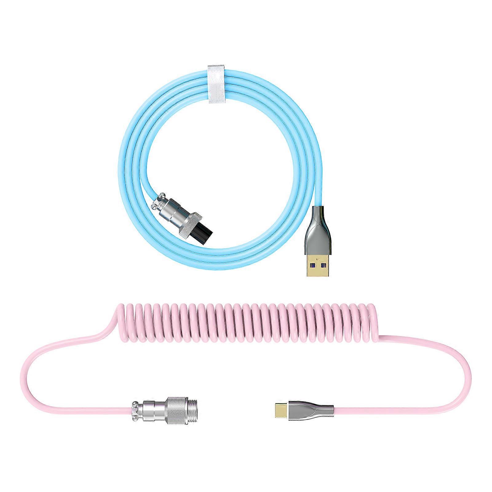 Durable Nylon Braided Type C USB Cable Coiled Mechanical Keyboard Cable 2.2M